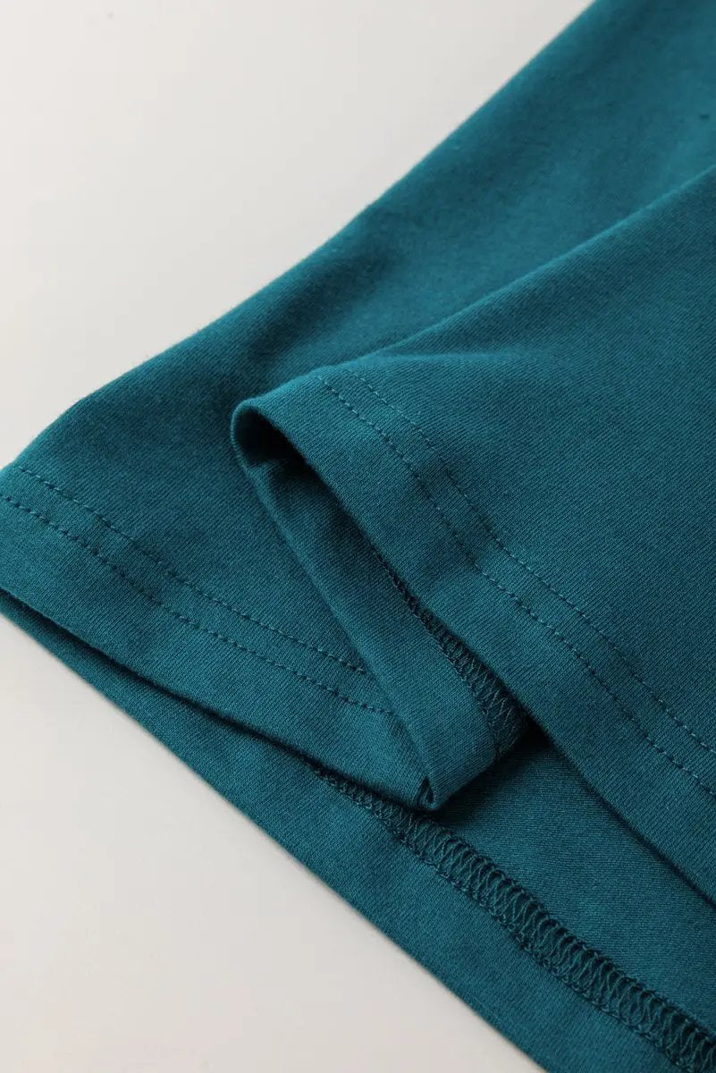 Blue Sapphire Solid Color Stitching Detail Round Neck Tank Top for Casual Wear - Love Salve